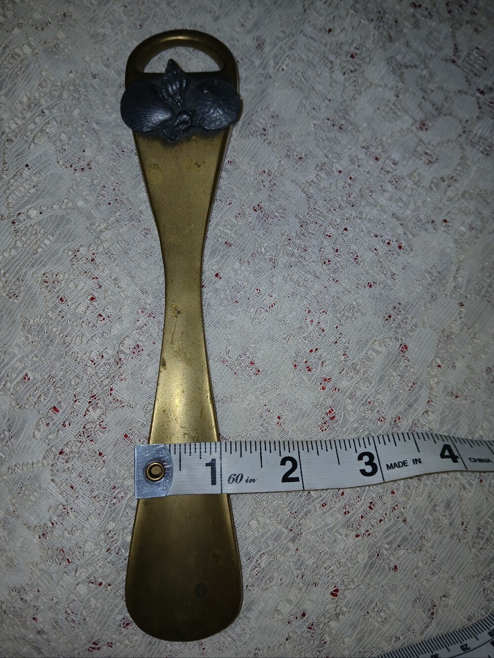 Vintage Solid Brass Shoe Horn & Bottle Opener Combo - Ornate Clam Shell Detail - Picture 4 of 5